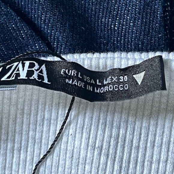 Zara Dark Wash Denim Cropped Mixed Media Halter Corset Top Hook Eye Closure Lrg - Picture 12 of 16